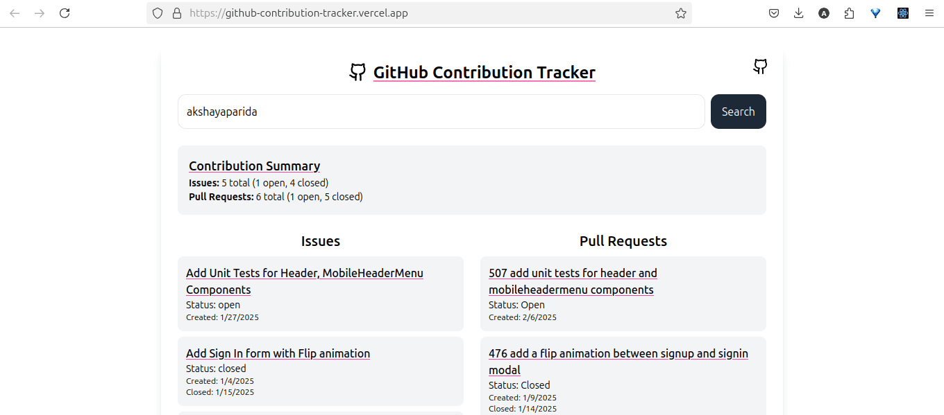 GitHub Contribution Tracker project screenshot